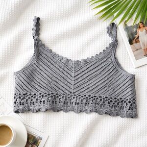 POL 100% Cotton Lace Tank Women’s M/L Gray Crochet Bralette